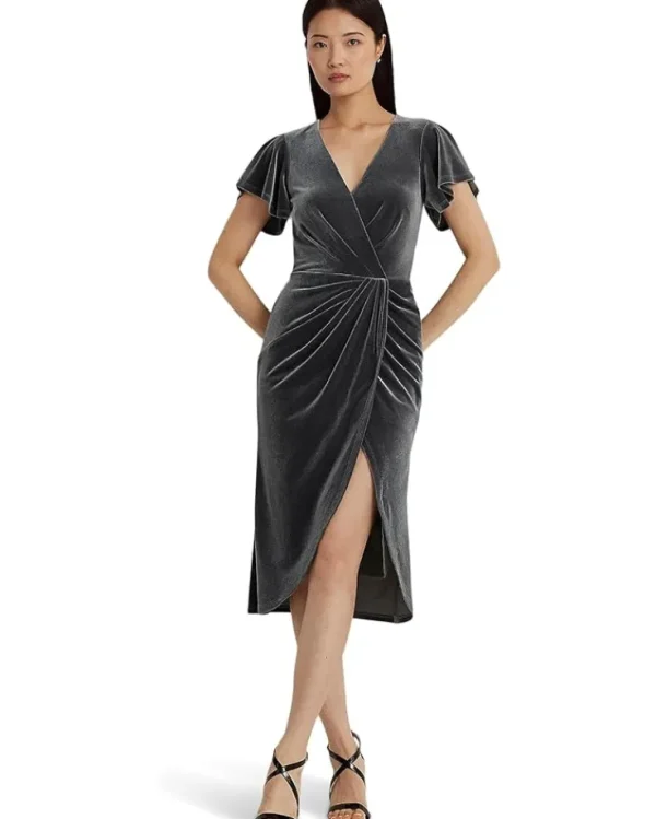 Lauren Ralph Lauren Velvet Flutter-Sleeve Cocktail Dress | Women Plus Size | Dresses